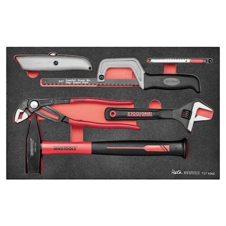 Teng Tools 6 Piece Plier, Wrench, Engineer Hammer, Knife & Saw General Eva Foam Tray TEFX06E
